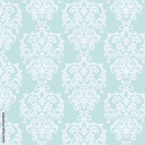 Vector Vintage Baroque Damask Pattern element Imperial style. Ornate floral ornament for fabric, textile, design, wedding invitations, greeting cards, wallpaper. Blue color