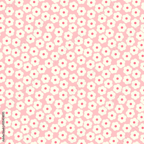 Fototapeta Naklejka Na Ścianę i Meble -  Pink flower seamless pattern. Cherry blossom spring pattern. Small daisies pink background print 