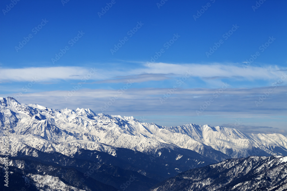 View on snowy mountains in nice sunny day