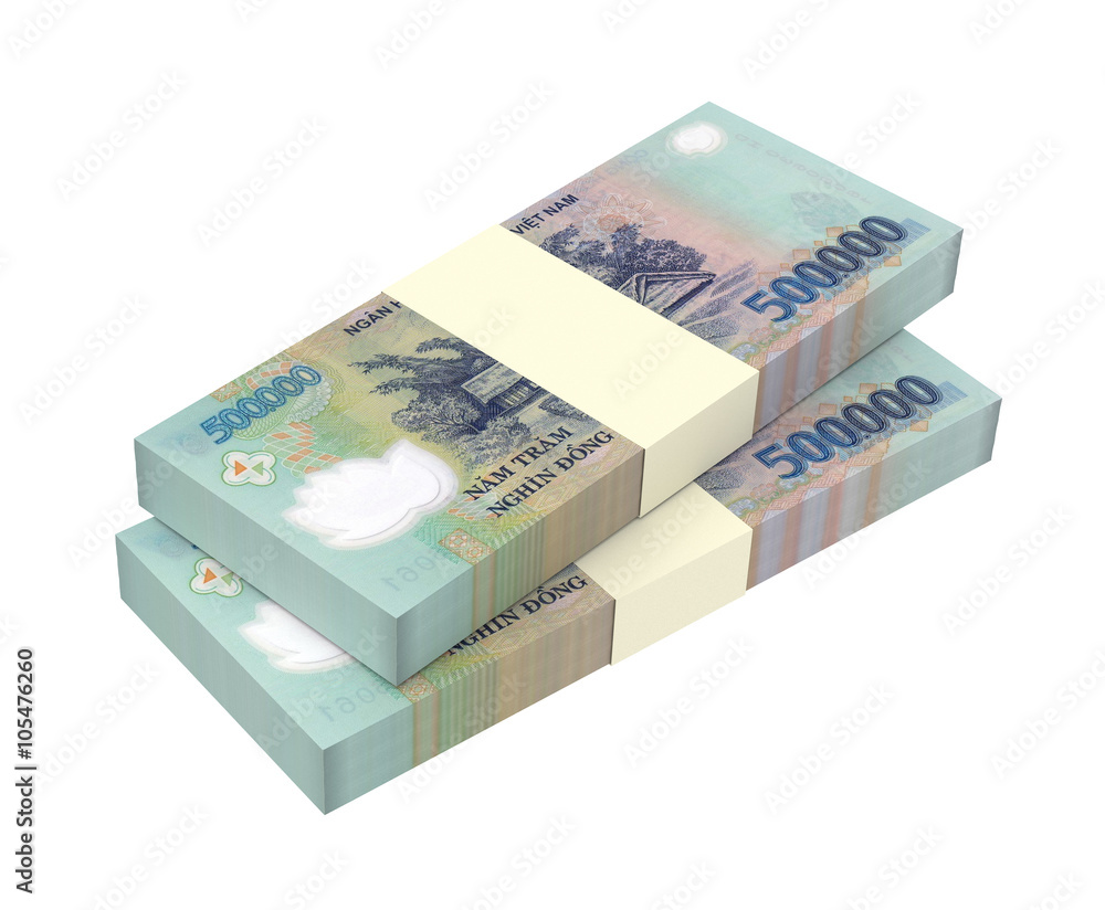 Vietnamese dong bills isolated on white background. Computer generated 3D photo rendering. Vietnamese dong bills isolated on white background. Computer generated 3D photo rendering.