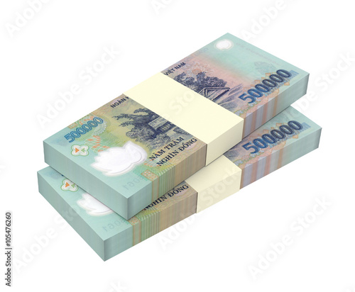 Vietnamese dong bills isolated on white background. Computer generated 3D photo rendering.