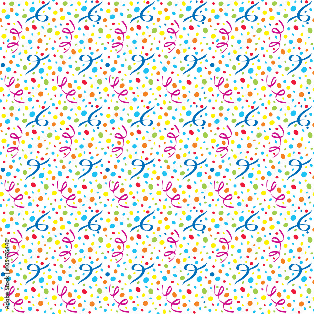 White background of colorful confetti and streamers