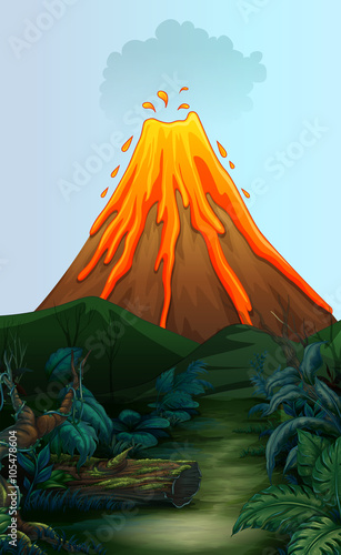 Nature scene with volcano eruption