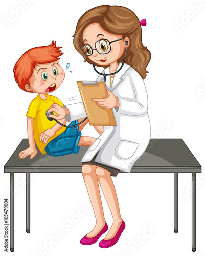 Doctor examining little boy