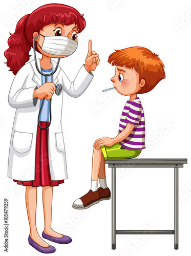 Doctor examining little sick boy