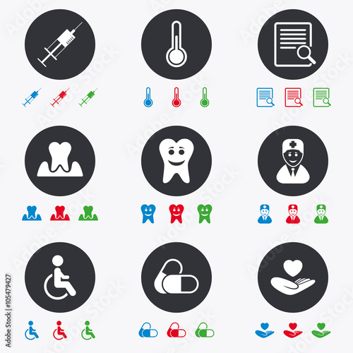 Medicine, medical health and diagnosis icons.