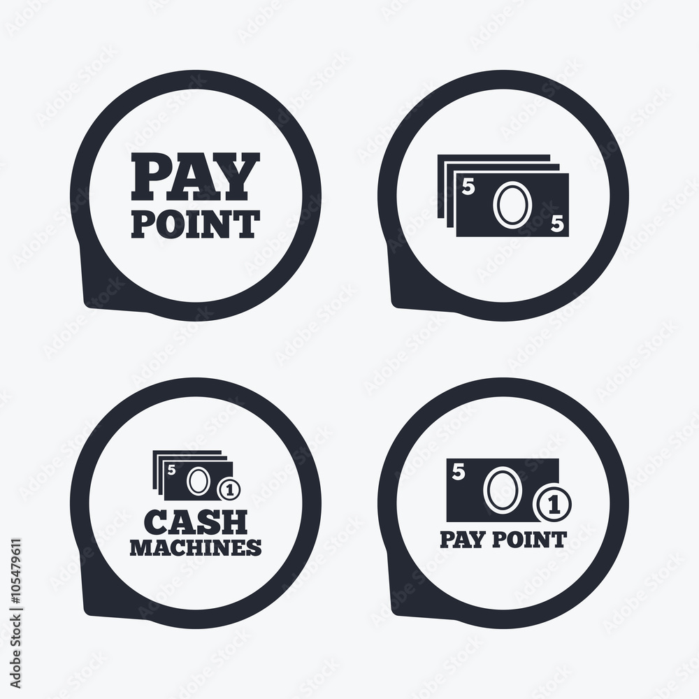 Cash and coin icons. Money machines or ATM. Cash and coin icons. Money machines or ATM.