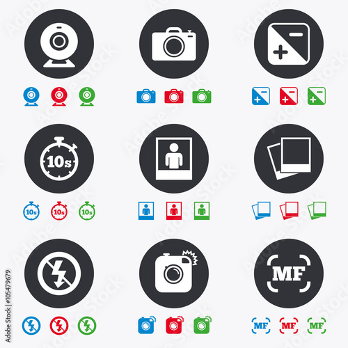 Photo, video icons. Camera, photos and frame.