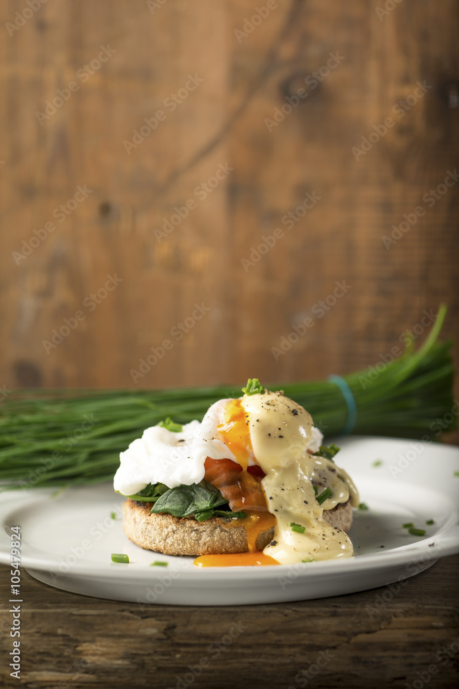 Runny Egg Yolk on Smoked Salmon Muffin Runny Egg Yolk on Smoked Salmon Muffin
