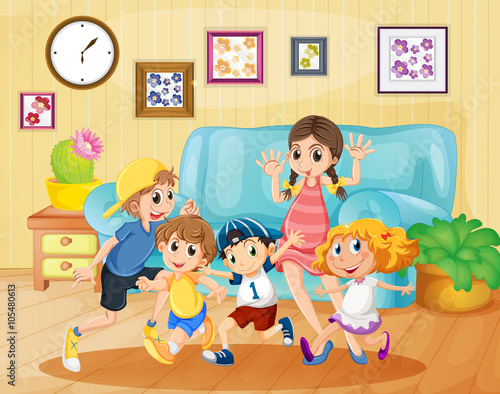 Children playing in the living room