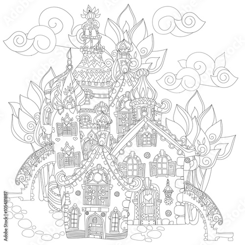 Vector cute fairy tale town doodle