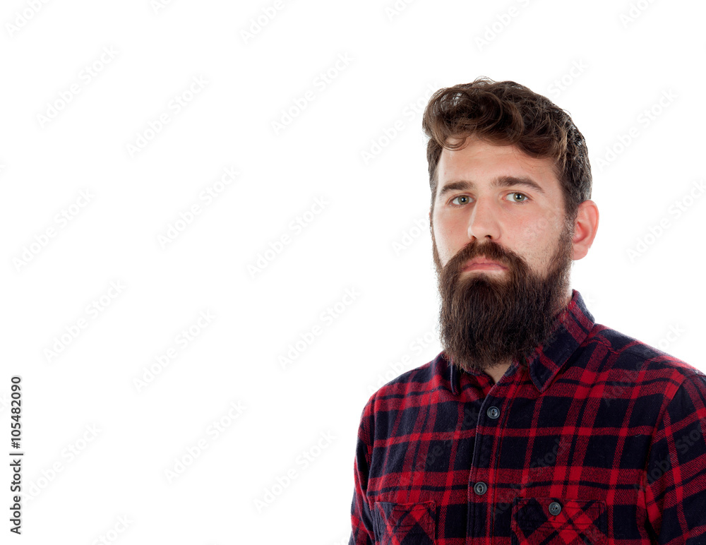 Handsome man with long beard wearing checkered shirt Handsome man with long beard wearing checkered shirt