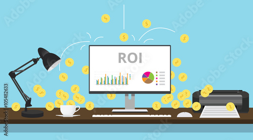 roi return on investment with graph and gold coin photo