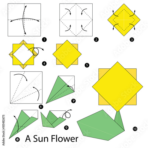 Step by step instructions how to make origami A Sunflower.