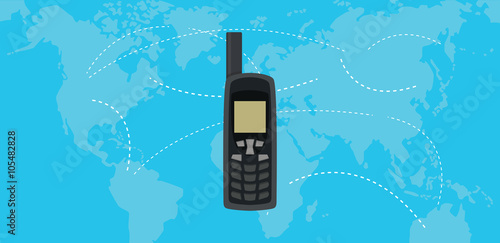 satellite phone isolated with world map as background