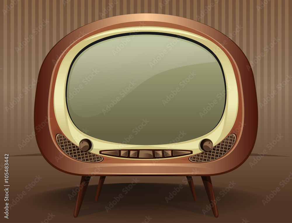 Vintage TV. Vintage television in the style of the 50s - 60s. Old TV.  Vector Retro TV on a vintage background Stock Vector