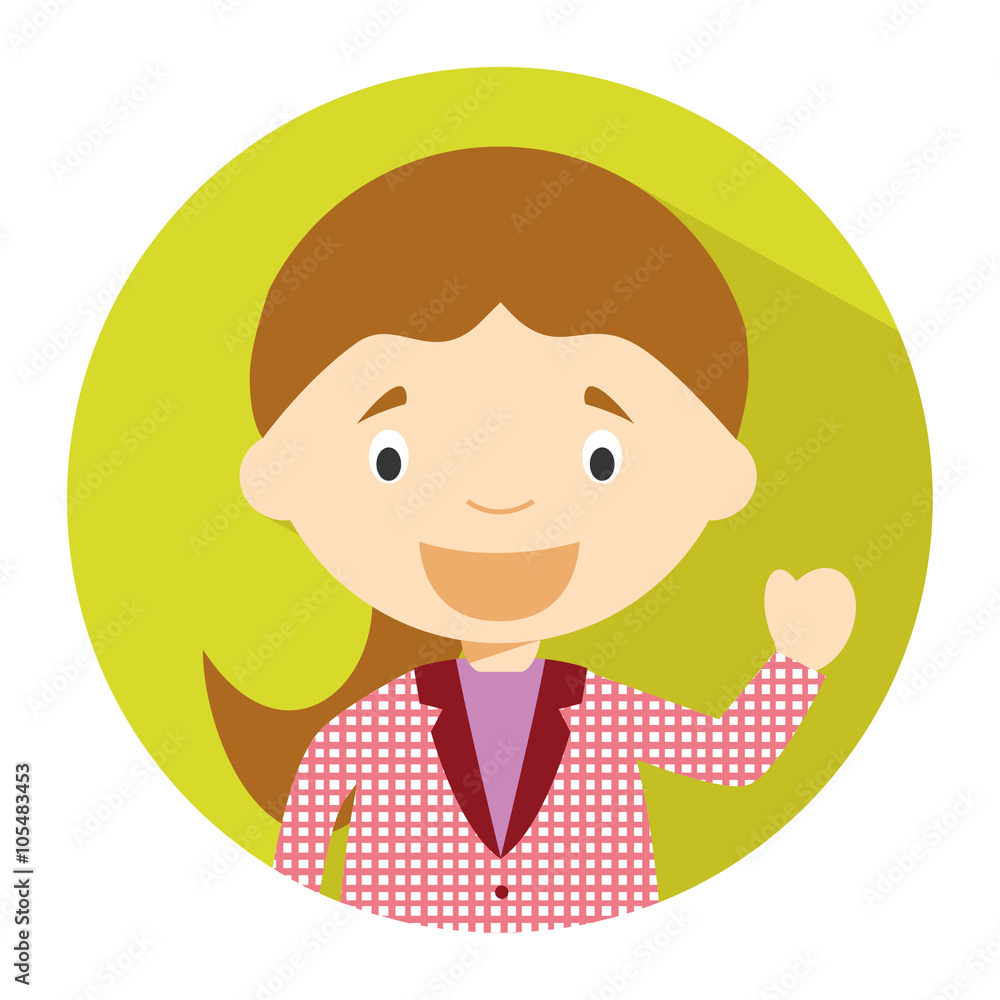 Icon of a female teacher in flat style. Vector illustration. Sch