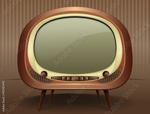 Vintage TV. Vintage television in the style of the 50s - 60s. Old TV. Vector Retro TV on a vintage background