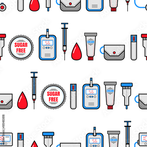 Seamless pattern. Diabetes. Medical flat icons.