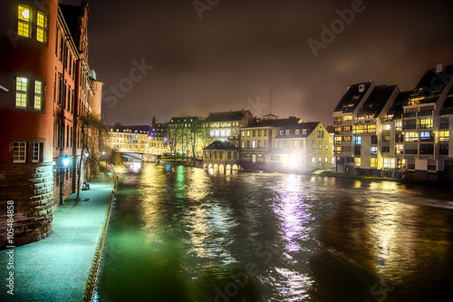 View on river in Strasbourg  France at night