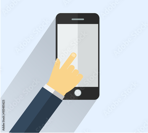 Hand touching smart phone