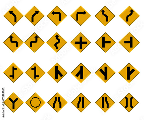 Yellow Traffic Signs icon set. vector