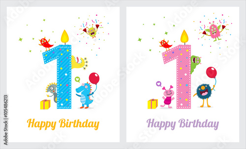 Canvas Print Cute Monster Birthday Card