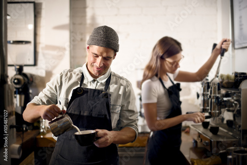 Obraz na płótnie Barista Parepare Coffee Working Order Concept