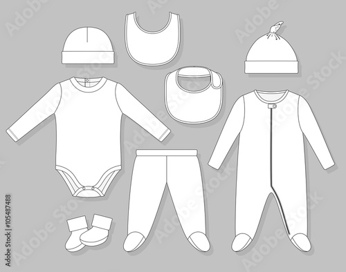 baby boy clothes set flat sketch isolated on grey background photo
