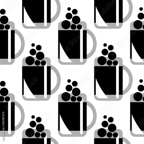 Seamless vector black and white pattern with beer glasses. Series of Food, Drink and Black and White Seamless Patterns.