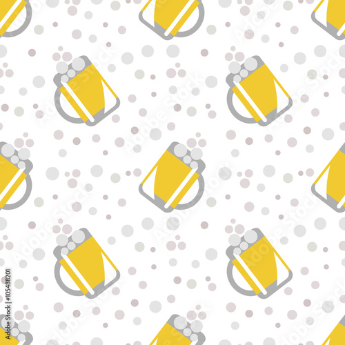 Seamless vector pattern with closeup beer glasses and bubbles on the white background. Series of Food and Drink Seamless Patterns.