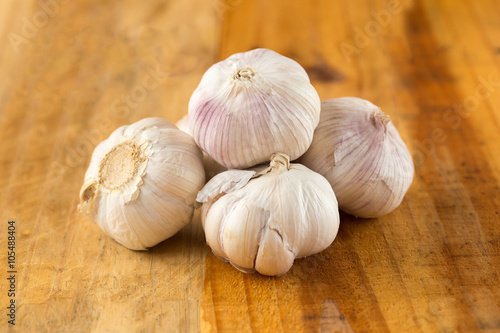 Garlic on wood background