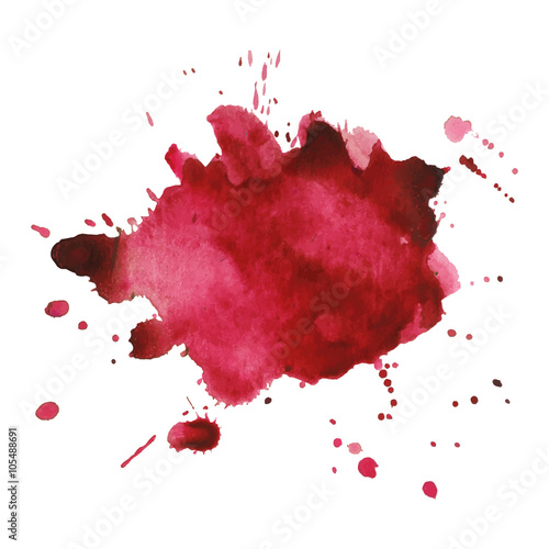 Expressive watercolor spot blotch with splashes red color. 
