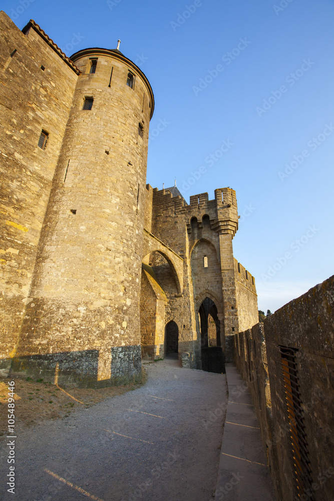 Obraz premium Castle of Carcassonne is a medieval fortified French town in the Region of Languedoc-Roussillon, France.