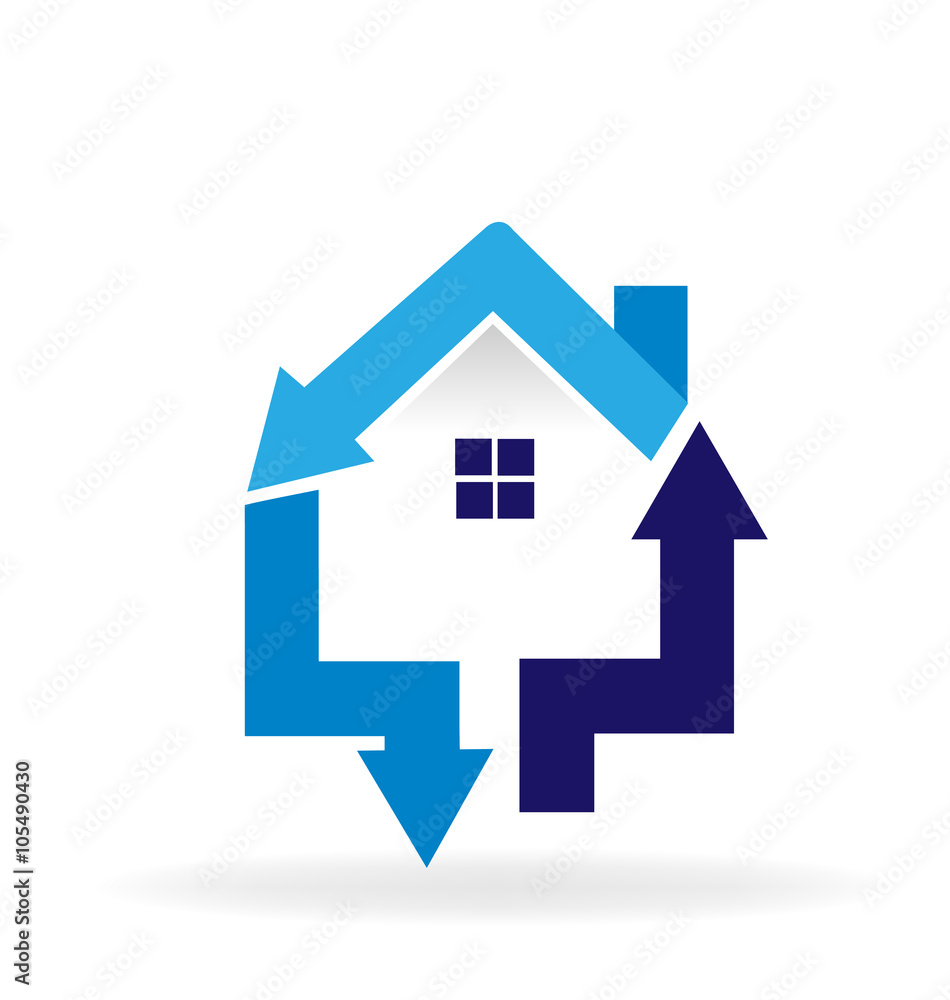 House arrows logo. Construction and air conditioning concept House arrows logo. Construction and air conditioning concept
