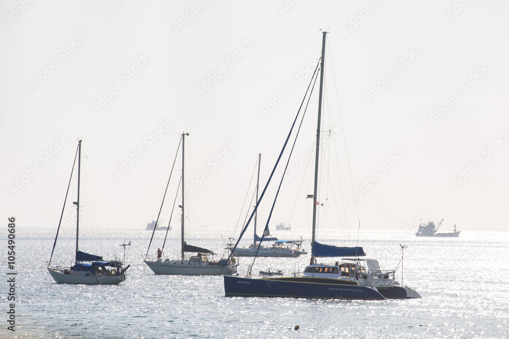 Ship yachts on the sea in summer season