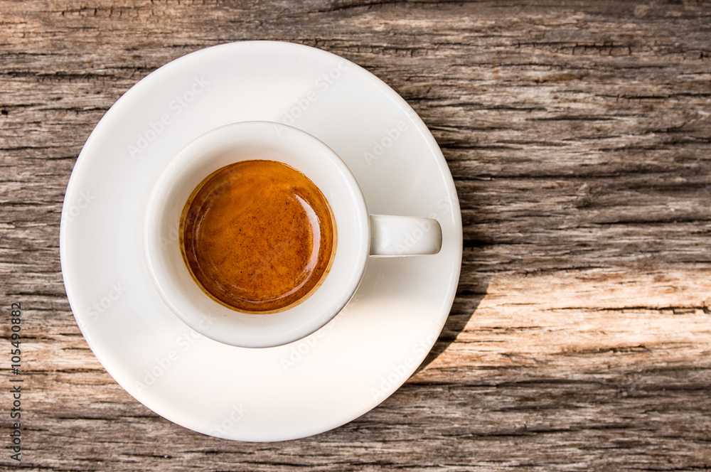 Coffee Espresso Cup on wood table (Top view) Coffee Espresso Cup on wood table (Top view)