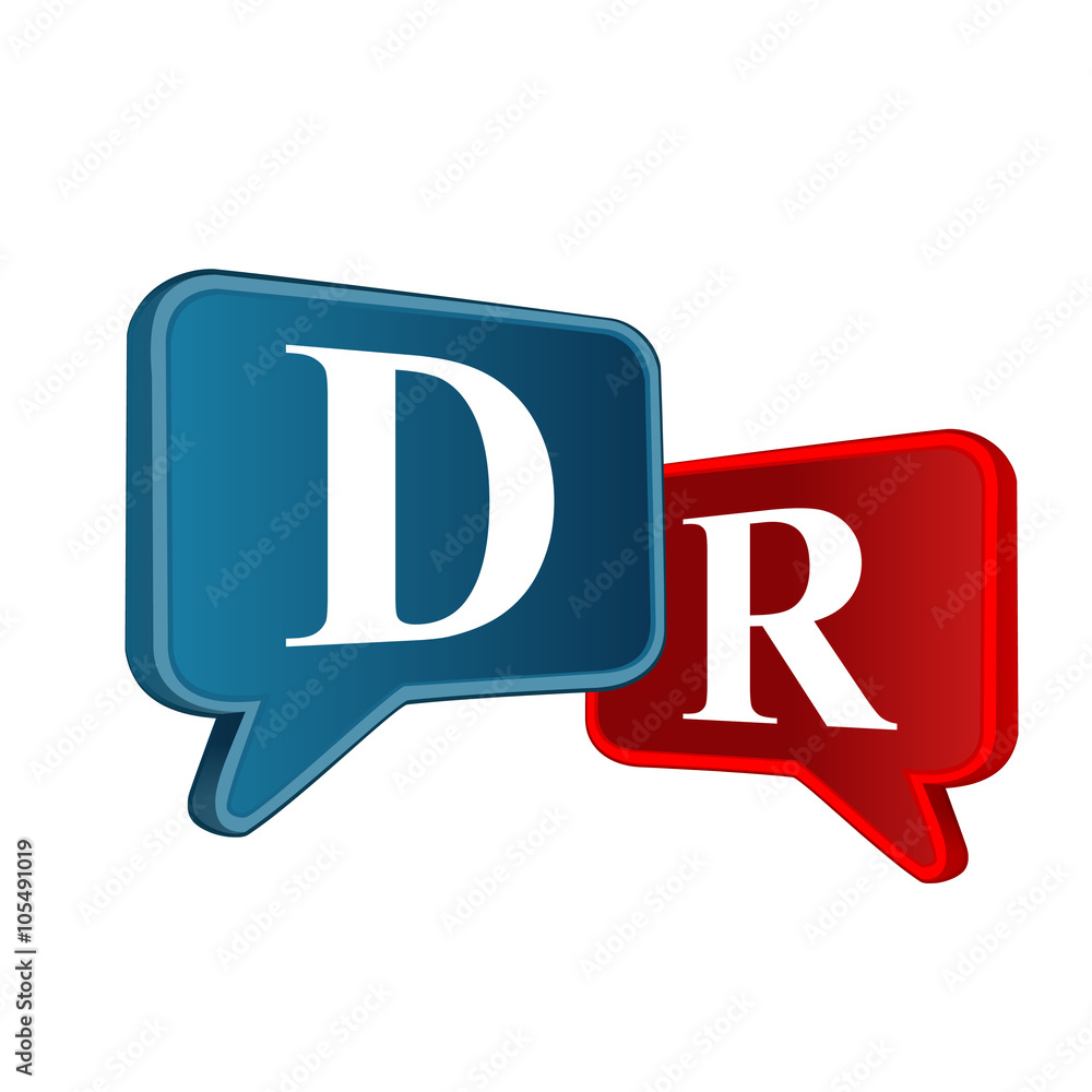 Obraz premium Democratic and Repulican overlapping speech bubbles icons