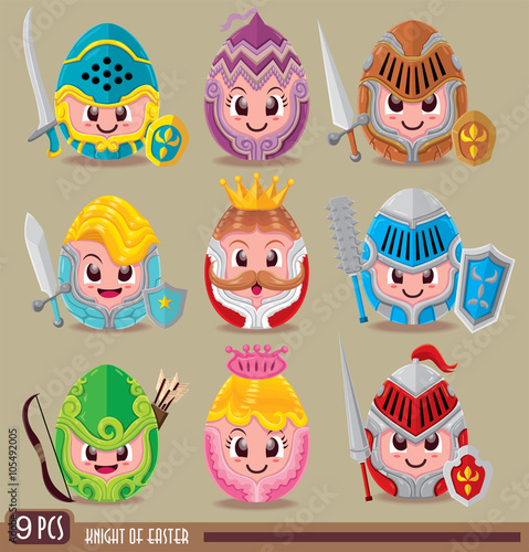 Vintage Easter Egg poster design with Queen, king, knight character