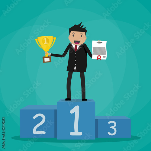 Businessman winner standin on podium 