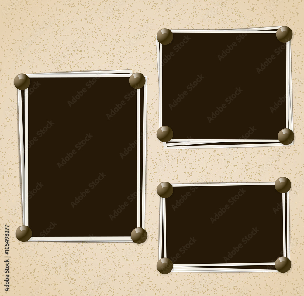 Obraz premium Photo frames composition with pins on retro background. Vector
