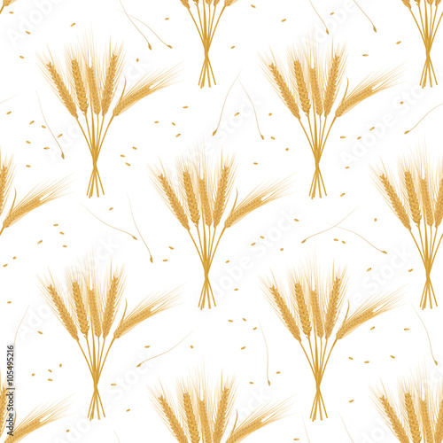 Ears of wheat and grains seamless pattern