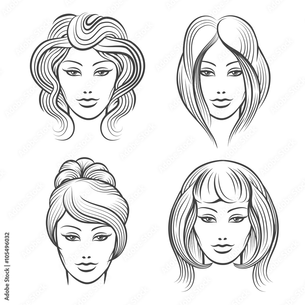 Womens faces with different hairstyles Womens faces with different hairstyles