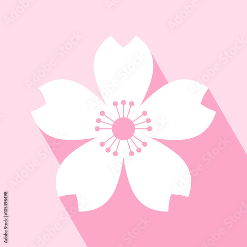 Cherry blossom icon. Sakura icon. All in a single layer. Elements for design. EPS 10 vector illustration for design. Cherry blossom icon on pink background. Cherry blossom Icon with Long Shadow.