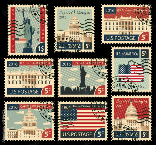 set of stamps with the image of the United States of America architectural landmarks