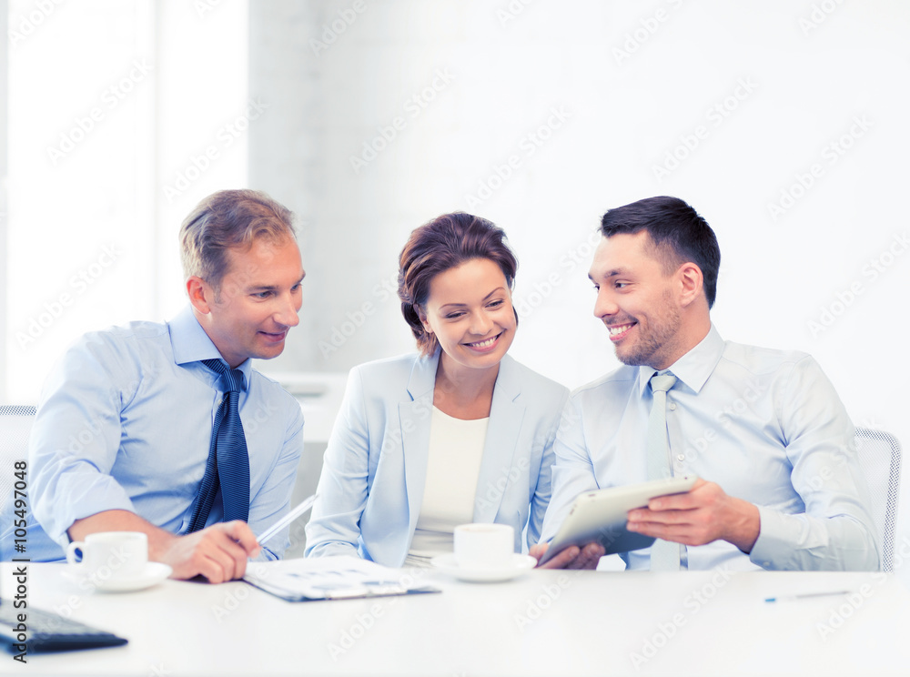 business team having fun with tablet pc in office business team having fun with tablet pc in office