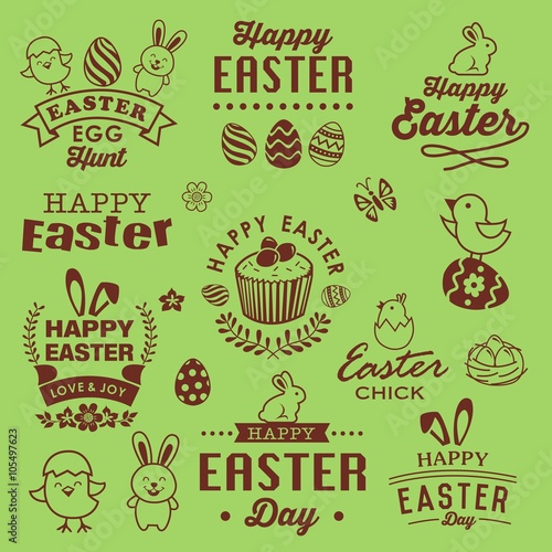  Happy easter design with labels, icons and decorative elements collection
