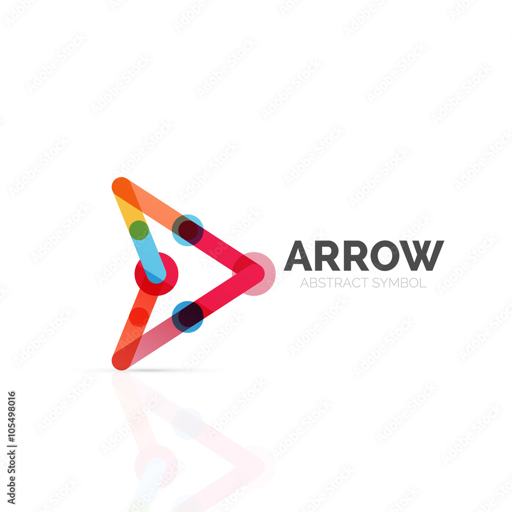 Linear arrow abstract logo, connected multicolored segments of lines in directional pointer figure Linear arrow abstract logo, connected multicolored segments of lines in directional pointer figure