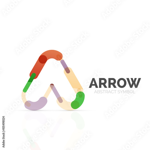 Linear arrow abstract logo, connected multicolored segments of lines in directional pointer figure