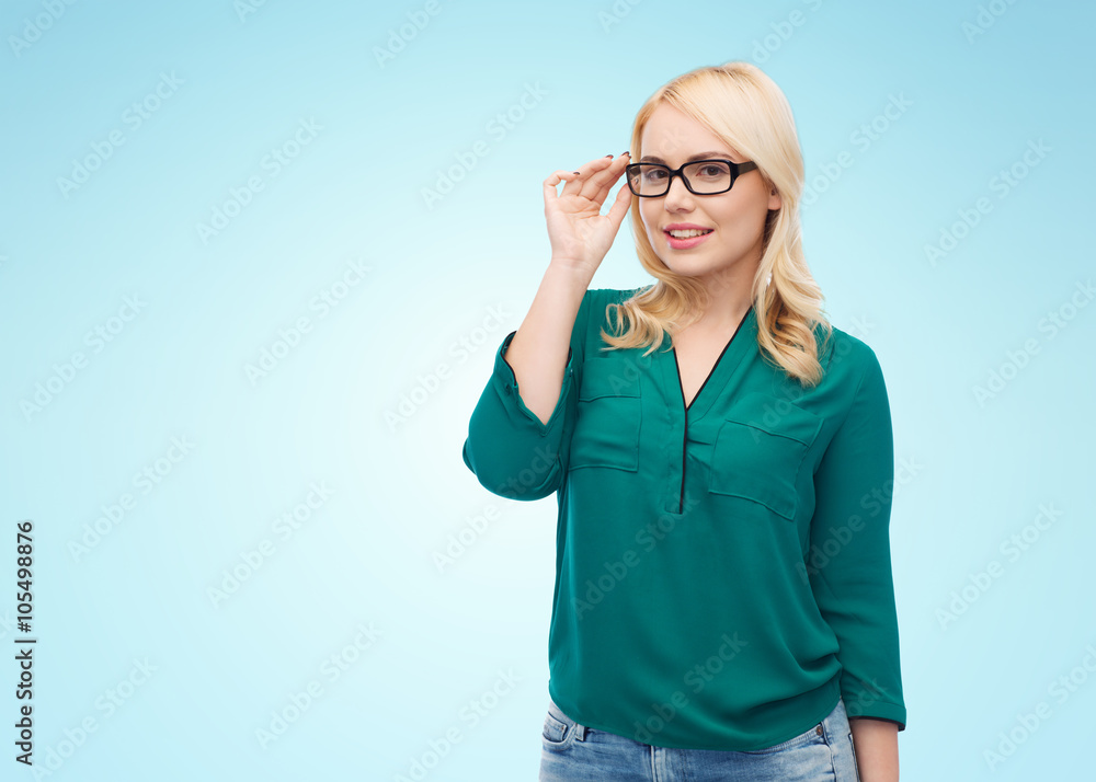 smiling young woman with eyeglasses smiling young woman with eyeglasses